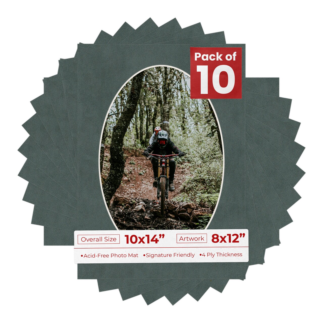 Dark Grey Suede Mat Board for 10x14 Frames - Oval Opening for 8x12 Photos